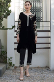 Velvet Black Zari Embroidered Party Wear Trouser Suit