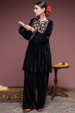 Black Velvet Embroidered Paksiatni Trouser Suit