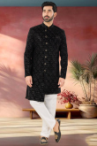 Black Velvet Embroidered Straight Cut Men's Sherwani 