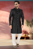 Black Velvet Embroidered Straight Cut Men's Sherwani