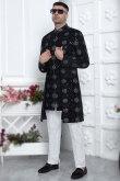 Black Velvet Sequins Embroidered Jacket Style Men's Sherwani