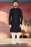 Black Velvet Straight Cut Embroidered Men's Sherwani
