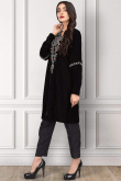 Black Velvet Straight Cut Trouser Suit With Stone Work