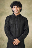 Black Viscose Embroidered Men's Straight Cut Kurta Pajama 