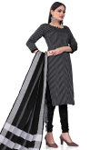 Black Weaved Thread Cotton Straight Cut Churidar Suit 