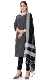 Black Weaved Thread Cotton Straight Cut Churidar Suit 