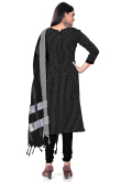 Black Weaved Thread Cotton Straight Cut Churidar Suit 