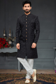Black Woven Jacquard Men Sherwani