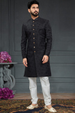 Black Woven Jacquard Men Sherwani