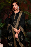 Black Woven Zari Viscose Straight Cut Trouser Suit