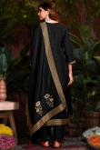 Black Woven Zari Viscose Straight Cut Trouser Suit