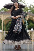 Black Zari Embroidered Georgette Anarkali Suit For Sangeet