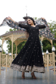 Black Zari Embroidered Georgette Anarkali Suit For Sangeet