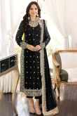 Black Zari Embroidered Georgette Straight Cut Trouser Suit 