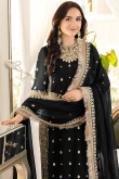 Black Zari Embroidered Georgette Straight Cut Trouser Suit 