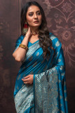 Blue Traditional Wedding Party Wear Saree in Banarasi Silk