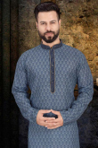 Blue Cotton Printed Men's Kurta Pajama