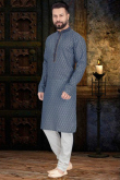 Blue Cotton Printed Men's Kurta Pajama