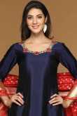 Navy Blue Trail Cut Silk Anarkali Suit for Wedding & Party