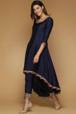 Navy Blue Trail Cut Silk Anarkali Suit for Wedding & Party