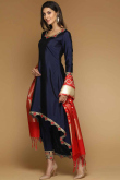 Navy Blue Trail Cut Silk Anarkali Suit for Wedding & Party