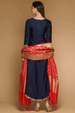 Navy Blue Trail Cut Silk Anarkali Suit for Wedding & Party