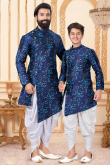Blue Jacquard Father Son Duo Sherwani 