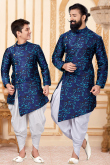 Blue Jacquard Father Son Duo Sherwani 
