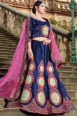 Navy Blue Satin Lehenga With Satin Choli
