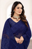Saree in Blue Net for Party Wear with Stone embroidery
