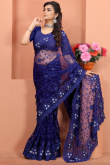 Net Blue Party Wear Saree with Resham embroidery