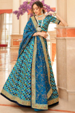 Blue Printed Art Silk Lehenga Choli With Embroidered 