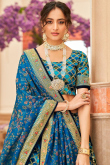Blue Printed Art Silk Lehenga Choli With Embroidered 