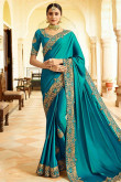 Munsell Blue Silk Saree With Silk Blouse