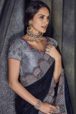 Blue Silk Saree With Satin Blouse