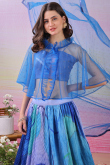 Blue Satin Silk Flared Lehenga With Printed Work