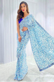 Blue Sequins Embroidered Georgette Bollywood Style Saree 
