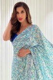 Blue Sequins Embroidered Georgette Bollywood Style Saree 