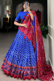 Blue Silk Blend Lehenga With Printed Work For Diwali