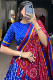 Blue Silk Blend Lehenga With Printed Work For Diwali