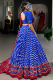 Blue Silk Blend Lehenga With Printed Work For Diwali