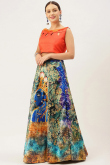 Blue Silk Digital print A-Line Style Lehenga