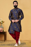 Blue Silk Men Sherwani With Dhoti
