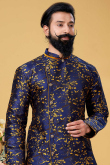 Blue Silk Men Sherwani With Dhoti