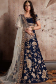 Blue Velvet Lehenga Choli With Zari Work