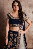 Blue Velvet Lehenga Choli With Zari Work