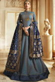 Air Force Blue Color With Grey Shade Anarkali Silk Suit 