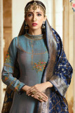 Air Force Blue Color With Grey Shade Anarkali Silk Suit 