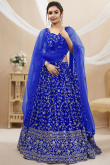 Blue Zari Embroidered Flared Style Georgette Lehenga