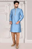 Bluish Grey Brocade Men Kurta With Churidar